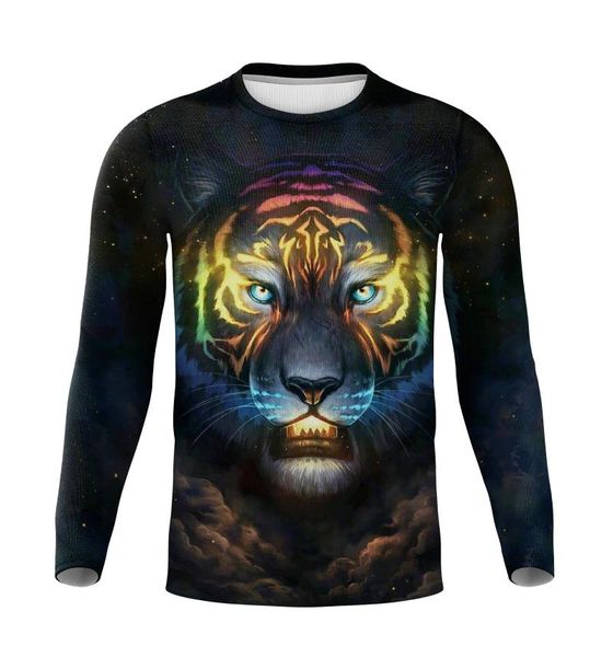 

men's t-shirts 2021 3d long-sleeved shirt cool lion casual funny tiger print punk wolf workout clothes, White;black