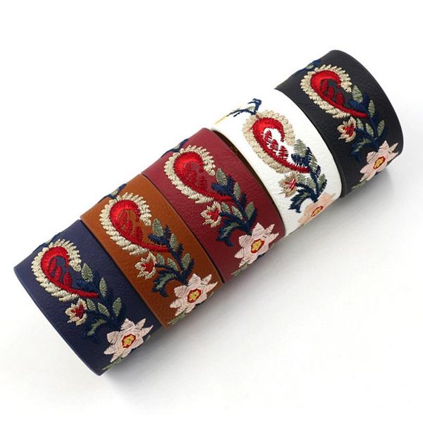 

charm bracelets leaderbeads pu leather embroidered cashew flower bracelet for women's daily wear costume jewelry, Golden;silver