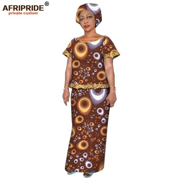 

two piece dress afripride african print 2 pieces skirt suit for women tailor made slash neck floor length pencil skirt+ head wrap a19260, White