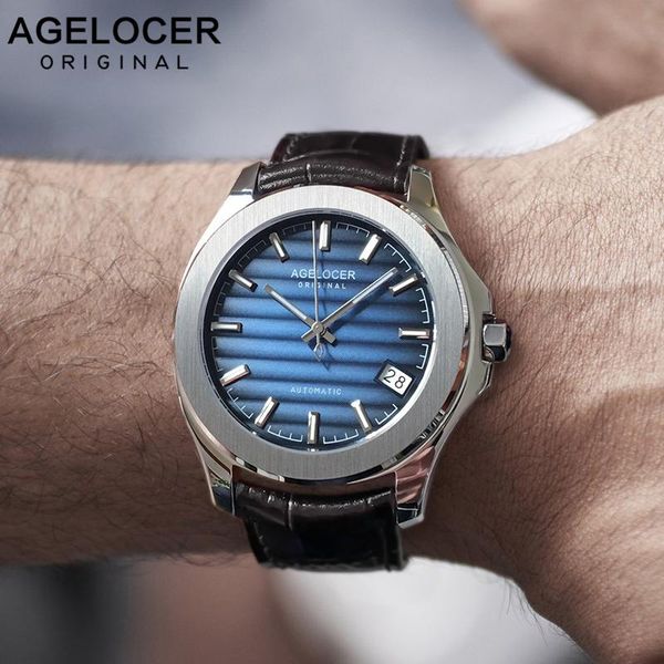 

wristwatches agelocer men watch mechanical male waterproof power reserve 80 hours automatic wrist, Slivery;brown