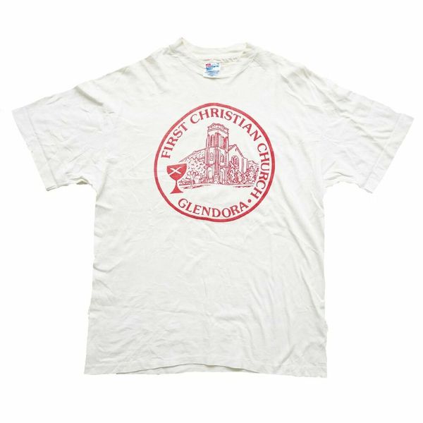 

vintage 90s glendora 'first christian church' t-shirt, White;black