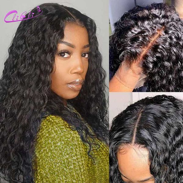 

inch deep wave wig 13x4 lace front human hair transparent frontal brazilian 4x4 closure wigs, Black;brown