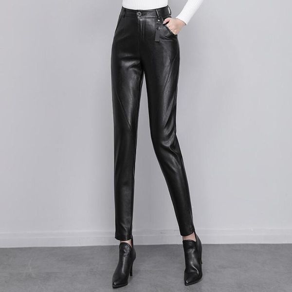 

women's pants & capris high waisted pu leather women zipper-up fashion fleece harem female black coffee autumn winter s1687, Black;white