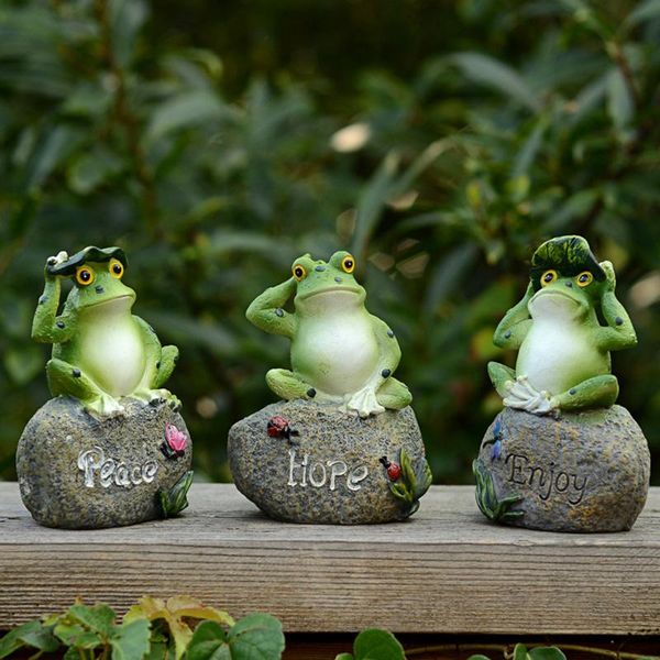 

garden decorations statue frogs cute sitting up animal sculpture pool sign frog on the stone of gardening pond landscaping
