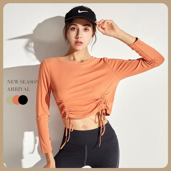 

yoga outfit women long sleeve running shirts breathable t-shirts loose sports smock quick dry crop fitness gym sport wear