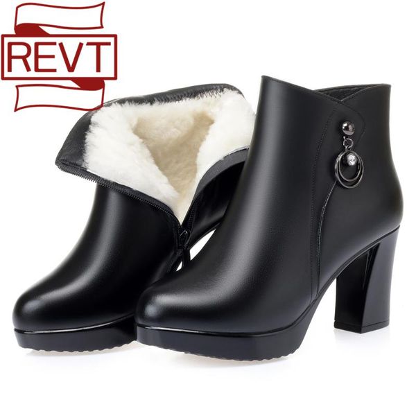 

boots revt classic lday's 9cm heel black 100% wool genuel leather boot ankle boats women's winter autumn shoes size 35-41