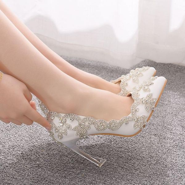 

dress shoes diamond wedding thin handmade crystal for brides floral pointed toe ladies shoe pumps high heels women, Black