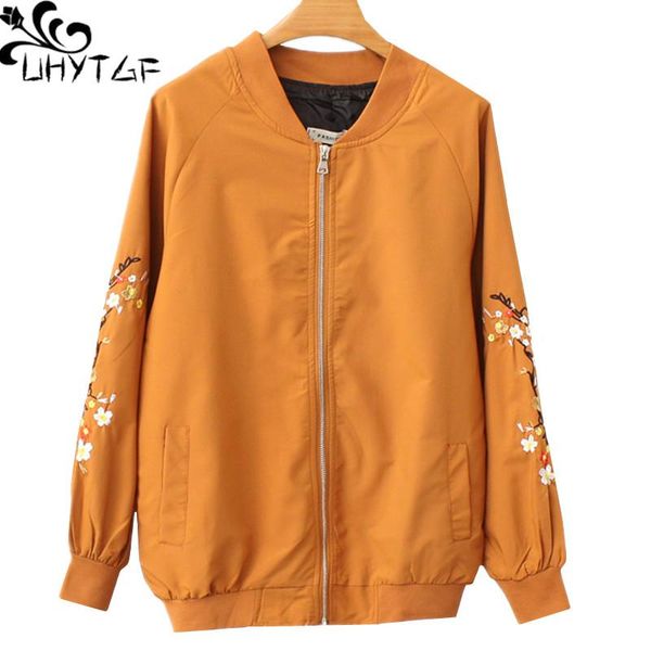 

women's jackets uhytgf oversized jacket women fashion embroidery autumn coats and elegant female loose plus size basic coat 33, Black;brown