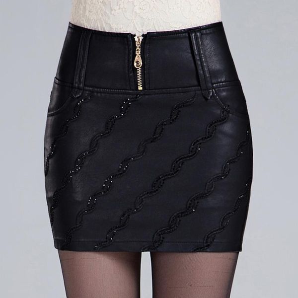

skirts 2021 autumn and winter leather skirt bag hip high waist short, Black