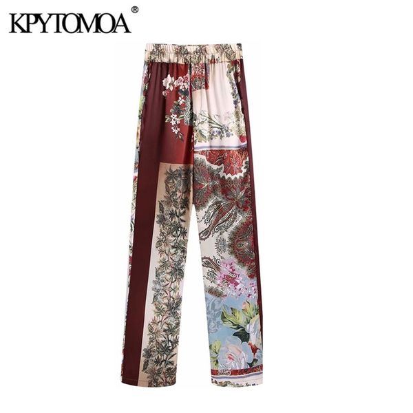 

kpytomoa women chic fashion patchwork print straight pants vintage high elastic waist side pockets female trousers mujer 211007, Black;white