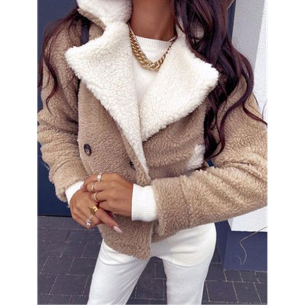 

womens lamb wool coats fashion occident trend button thicken fur collar jackets designer female winter casual all-match slim outerwears, Black;brown