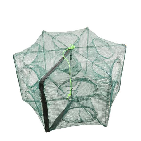 

fishing accessories automatic net trap folded hexagon 6 8 12 16 holes shrimp fish minnow crab baits pesca