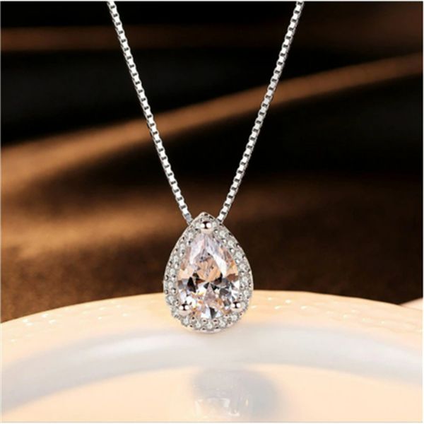 

water drop 3ct lab diamond pendant real 925 sterling silver party wedding pendants chain necklace for women bridal charm jewelry