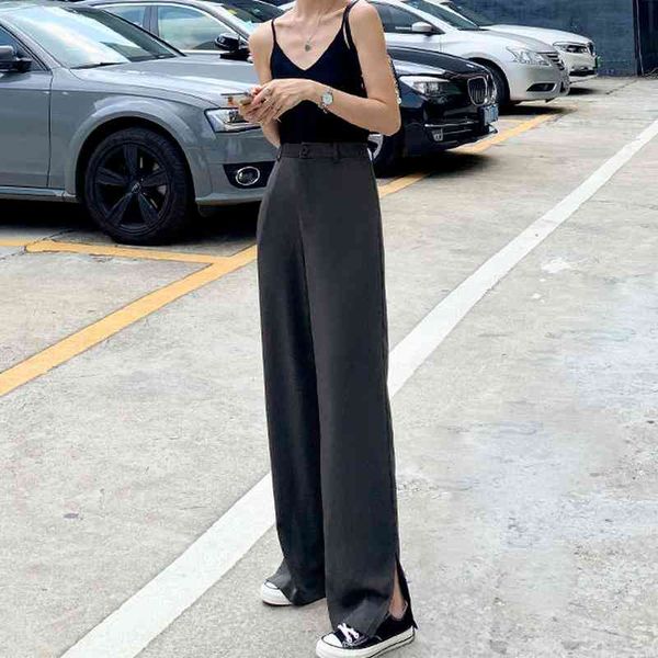 

spring and summer loose wide-leg pants, high-waisted trousers, drape trousers, split casual pants, thin woman pants 210522, Black;white