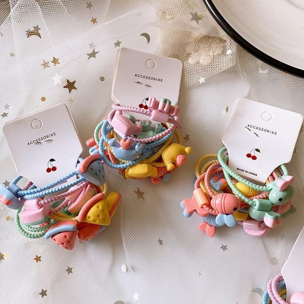 

hair accessories 10 pieces / set fashion children's fruit band girl's elastic with rope, Slivery;white