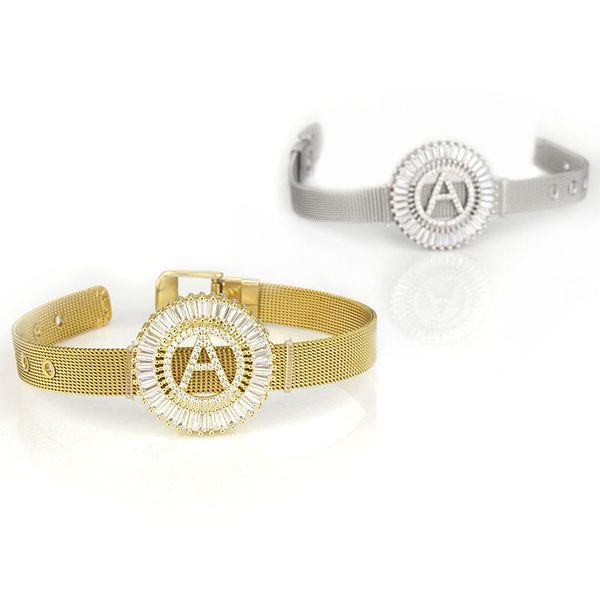 

bangle stainless steel wristband with customized letters for women, Black