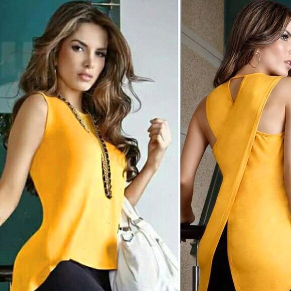 

cross irregular and womens blouses sleeveless feminine backless summer, White