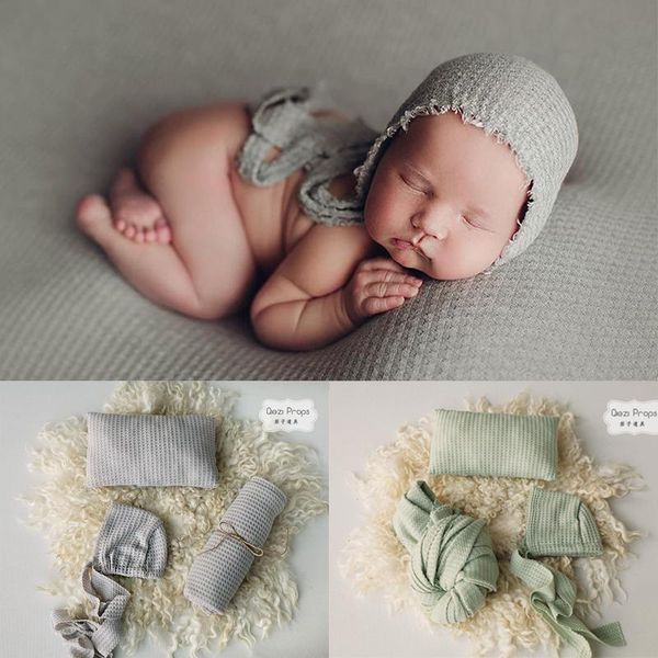 

soft waffle born pography props wraps cloth po hat for baby boy girl posing pillow prop shoot accessories 3 pc/set caps & hats, Yellow