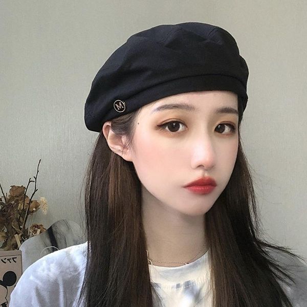 

berets 2021 fashion letter black beret women cotton spring summer painter hat female korean version british girl retro caps, Blue;gray