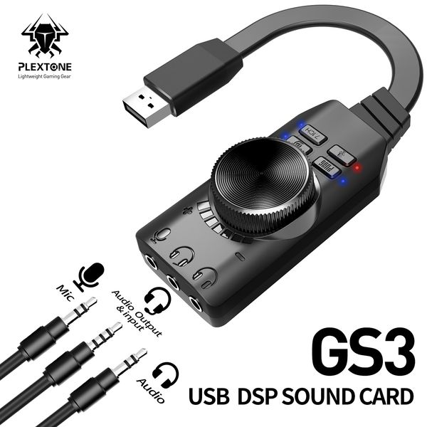 PLEXTONE GS3 USB-Soundkarte für PC, virtueller 7.1-Kanal-USB-3,5-mm-Kopfhörer-Audioanschluss, Stereo-Soundkartenkonverter