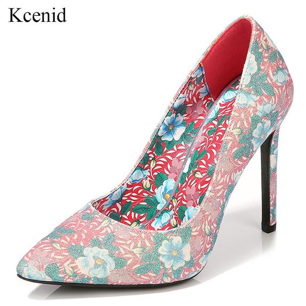 

kcenid 2021 spring women pumps shoes fashion bling gradient flowers high heels single female stiletto wedding dress, Black