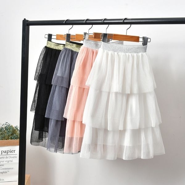 

chiffon layered summer white princess skirt teenage clothes skirts girls children 10 12 year 210331, Blue