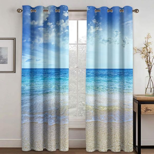 

summer ocean beach pattern 3d printing bedroom living room sunshade window set with hook accessories curtain & drapes
