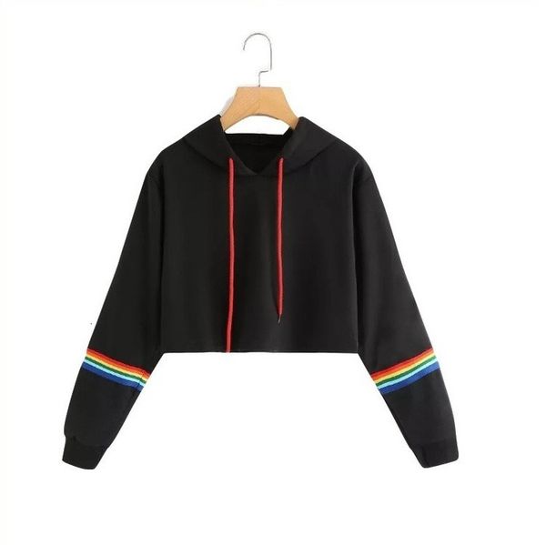 

women's hoodies & sweatshirts women cropped o neck long sleeve crop raiow striped print short fashion hoodie 020 qgi4, Black