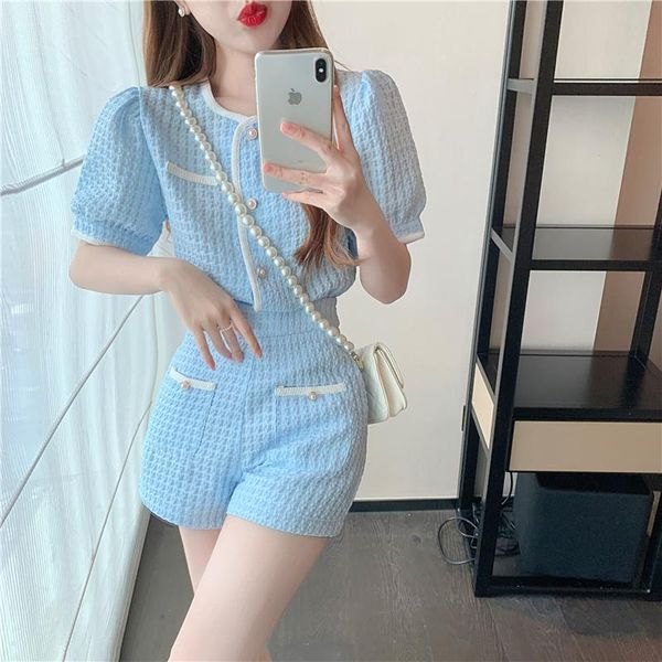 

women's tracksuits korean sweet high waist and wide leg shorts office lady elegant two-piece set suit ensemble femme survetement, Gray