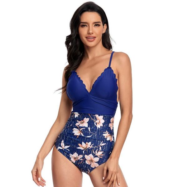 

one-piece suits 2021 swimsuit women stamping bikini small cut flower