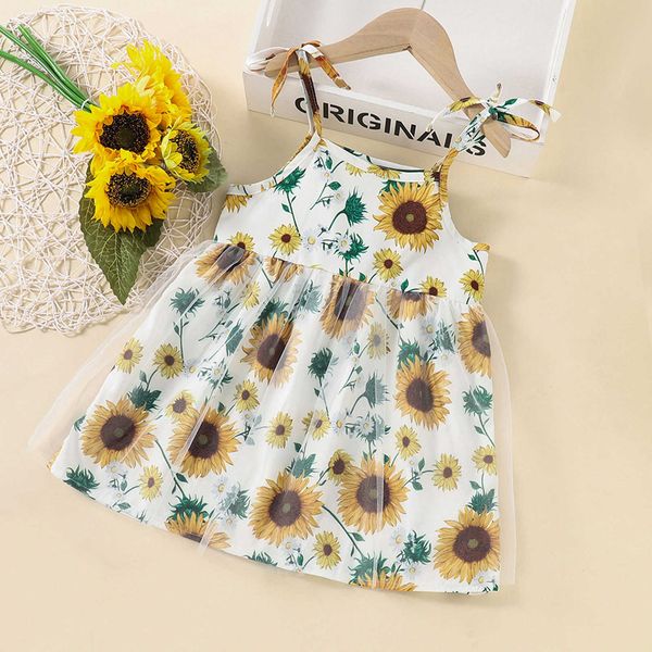 Blumenmädchenkleider Kleinkind Baby Mädchen ärmellose Sommerkleider Sonnenblumendruck Prinzessin Kleid Rock Kinderkleider Q0716