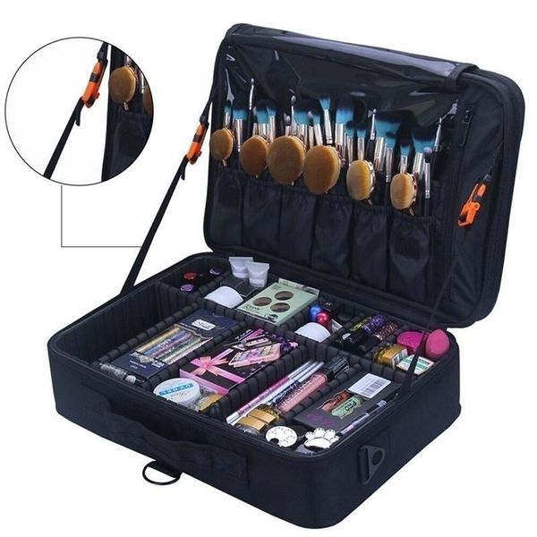 

three-layer cosmetic bag women girl large-capacity high-quality waterproof case with makeup portable storage bags & cases