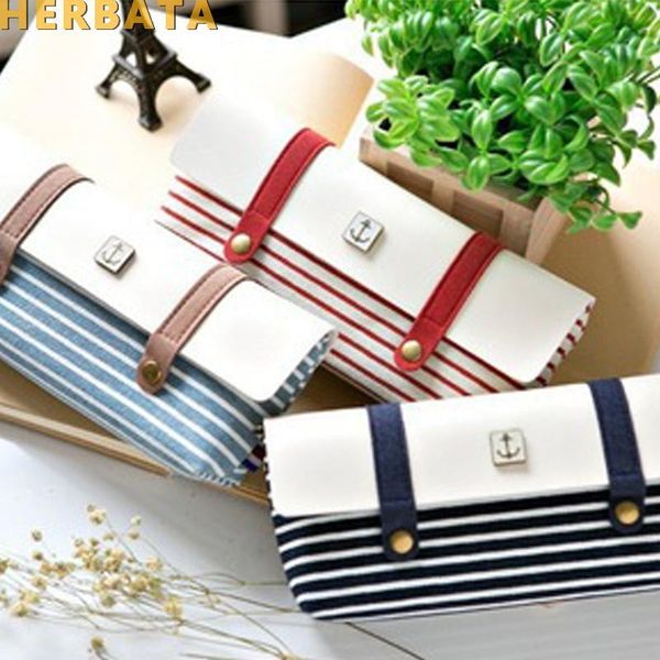 

navy canvas stripe large capacity pencil bag multifunction student korean stationery escolar papelaria cl-19106 bags