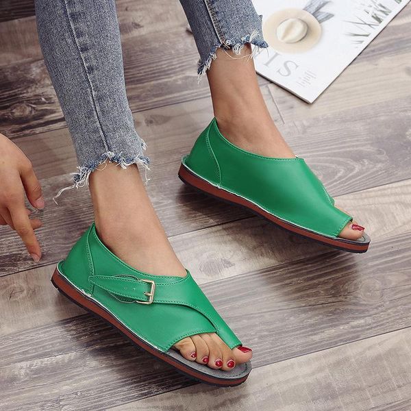 

sandals girls buckle shoes vintage summer flat pu leather beach large size ladies non-slip open toe party footwear 3jv8, Black