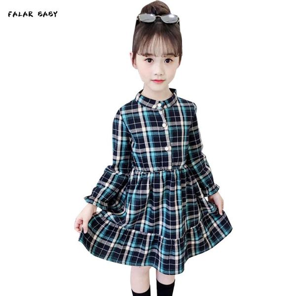 

spring dress girl plaid slim party for girls flare sleeve kids dresses autumn casual clothes 6 8 10 12 14 girl's, Red;yellow