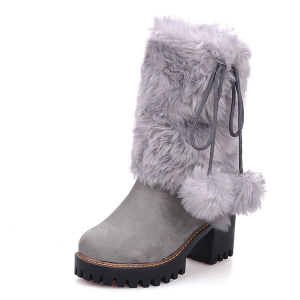 

boots dilalula 2021 arrival winter warm snow women ankle faux fur platform high heel shoes ladies booties, Black