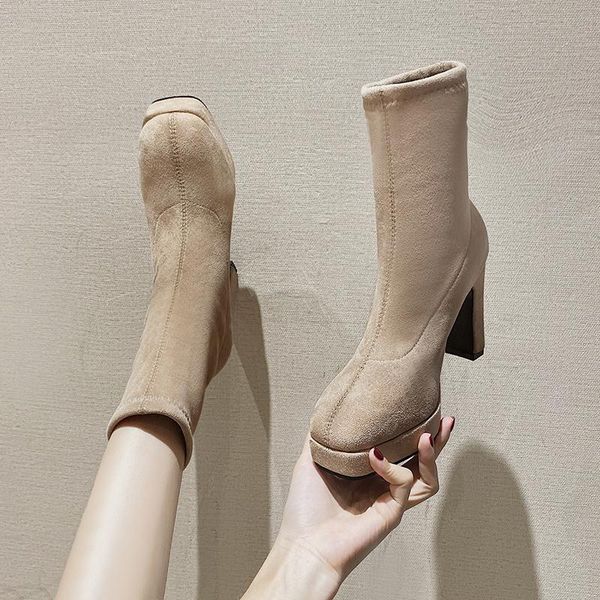 

boots winter suede ankle for women super high heel black khaki booties woman