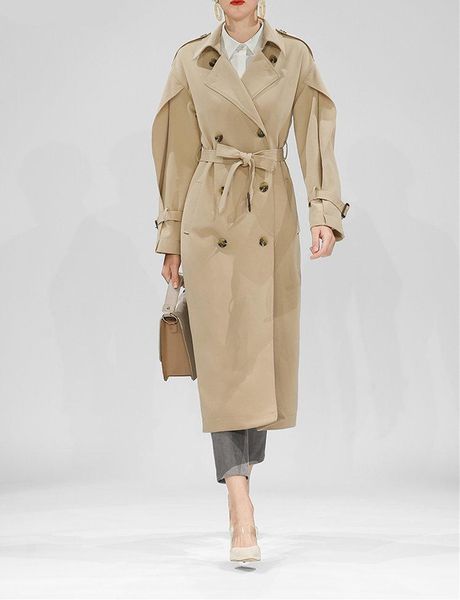 

women's trench coats runaway khaki ladies long coat for women sleeve elegant luxury womens st176, Tan;black