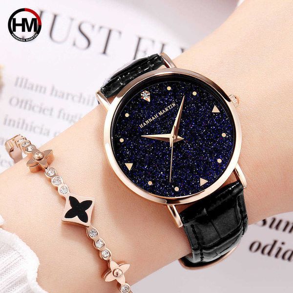 Лучшие роскошные брендовые японские оригинальные импортированные движения кварцевые часы женские водонепроницаемые кожаные вспышки звезды циферблат женщина часы 210527