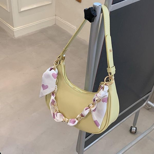 

evening bags half-moon small yellow shoulder underarm bag for women 2021 high-quality pu leather chain handbag tote