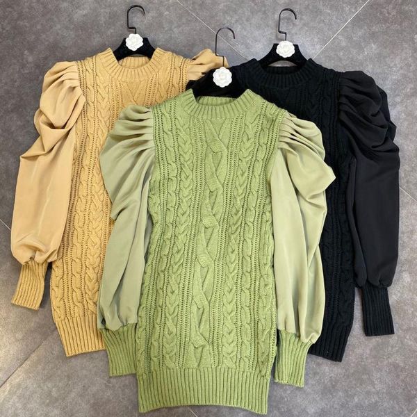 

women's sweaters 2021 round neck and three-dimensional puff sleeve french mid-length sweater trend 0921, White;black