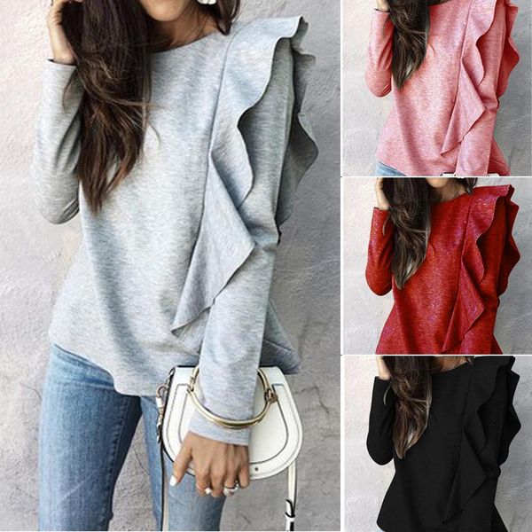 

women's hoodies & sweatshirts plus size women ruffle long sleeve shirt 2021 spring casual loose grey black red streetwear sweatshirt pu