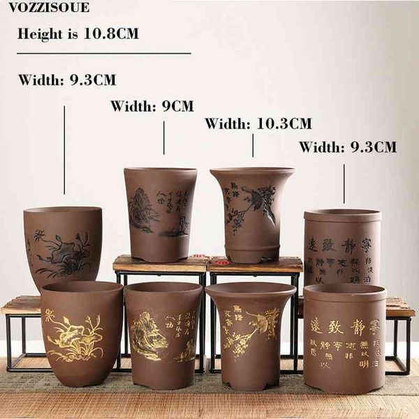 Chinesische handgefertigte Innenpflanze Bonsai Kaktus Sukkulente Keramikpflanzer Terrakotta Vase Home Decorative Blumentöpfe für Orchideen 210401