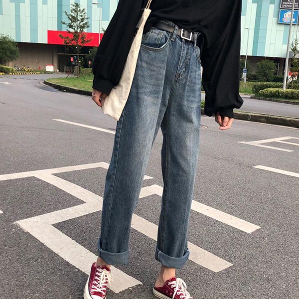 

women's jeans woman 2021 spring autumn korean fashion vintage loose denim pants trousers for women clothes vaqueros mujer yy205, Blue