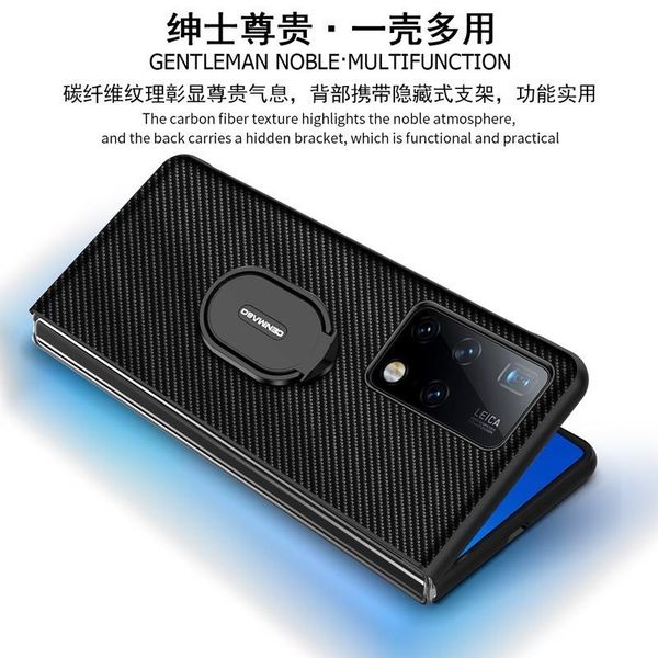 

cell phone pouches luxury case for huawei mate x2 finger ring matex2 5g cover carbon fibre texture