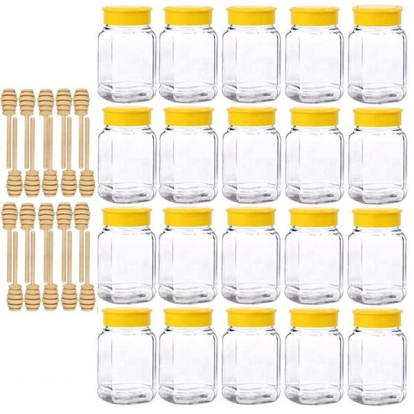 

storage bottles & jars glass honey jar with lids and dipper , containers for storing dispensing on your favorite foods or drinks