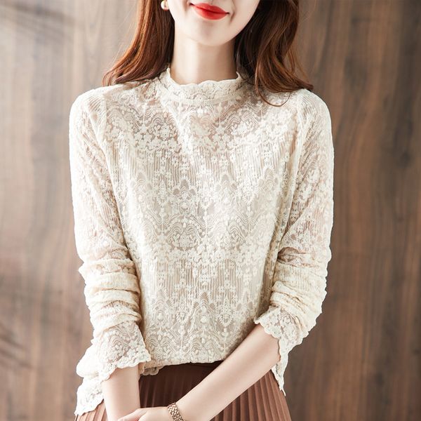 

women's blouses & shirts embroidered flower shirt women's fashions autumn blouse open to the sleeve long sweater crochet blouses, White