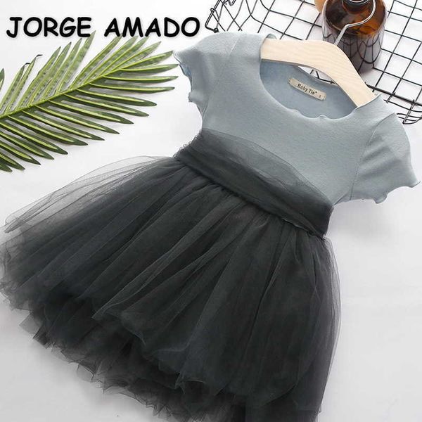 Sommer Kinder Mädchen Kleid Einfarbig Kurze Ärmel Tüll Tutu Mädchen Casual Kleider Kinder Kleidung E789 210610