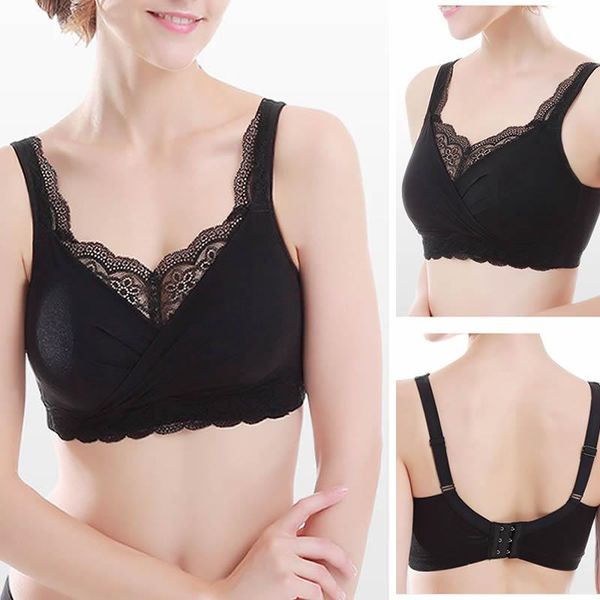 

bras comfortable no steel ring bra + insert triangle-shaped cushion breast form seamless pocket padded mastectomy bra8820, Red;black