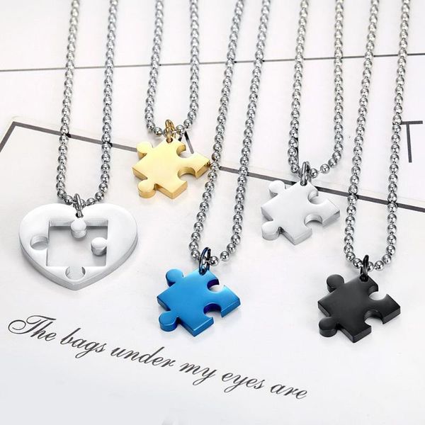 

pendant necklaces creative heart shaped puzzle necklace fashion couple choker titanium steel accessories romantic party jewelry gift, Silver